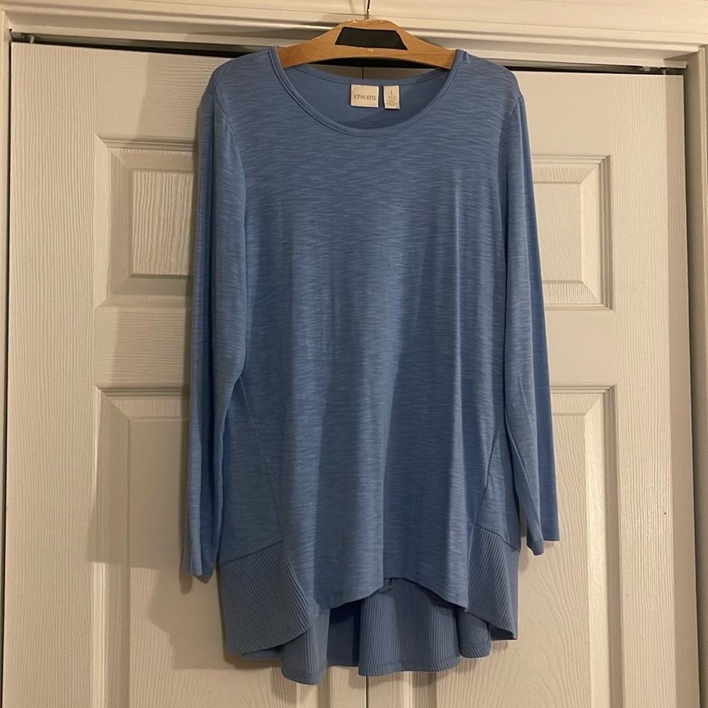 Light Sky Blue Chico’s Long Sleeve Tunic Swing Top Chico’s Size 1 /US Size 8/10